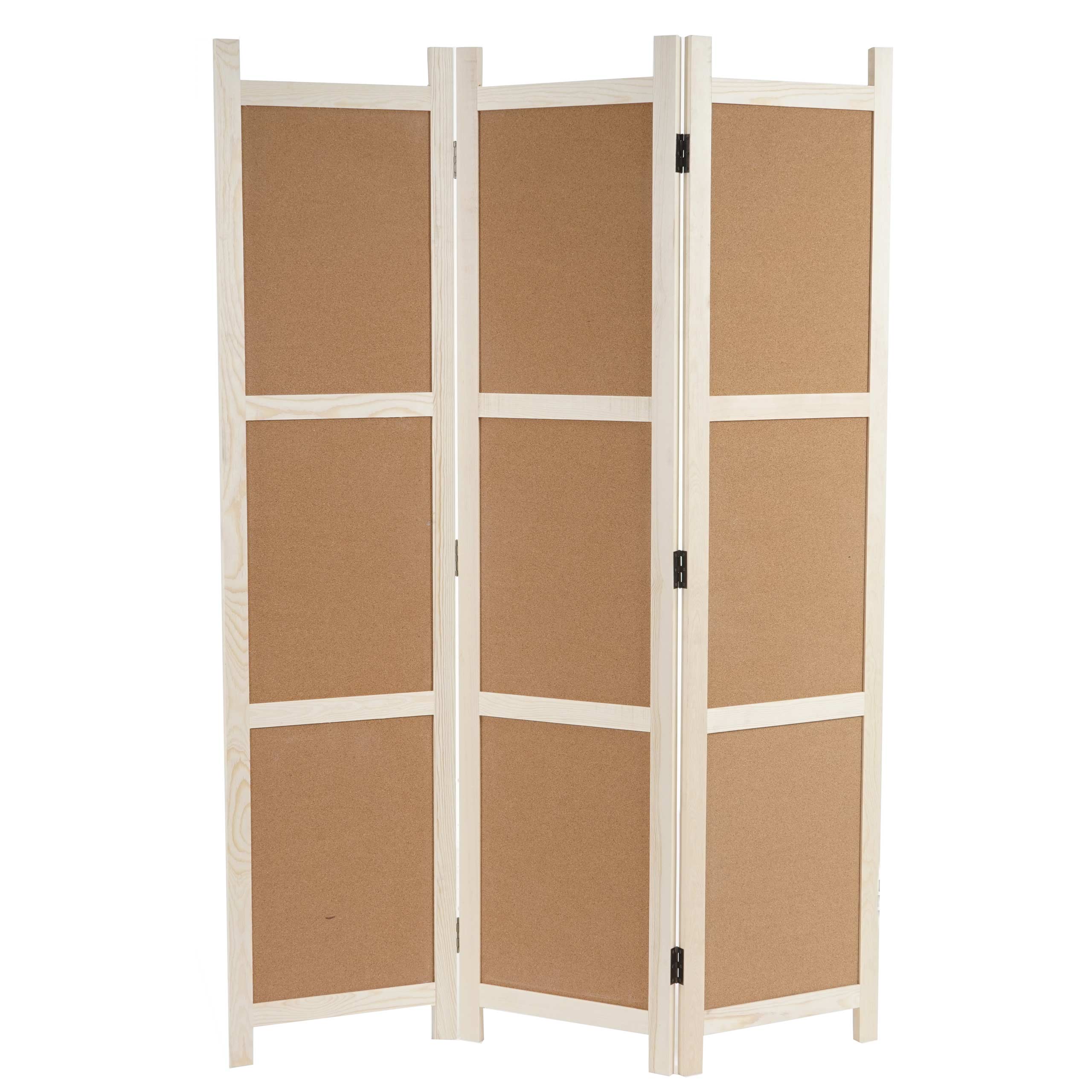 Paravent MCW-G52, Raumteiler Trennwand Sichtschutz, Pinnwand Kork ~ braun, 3 Panele 166x121cm