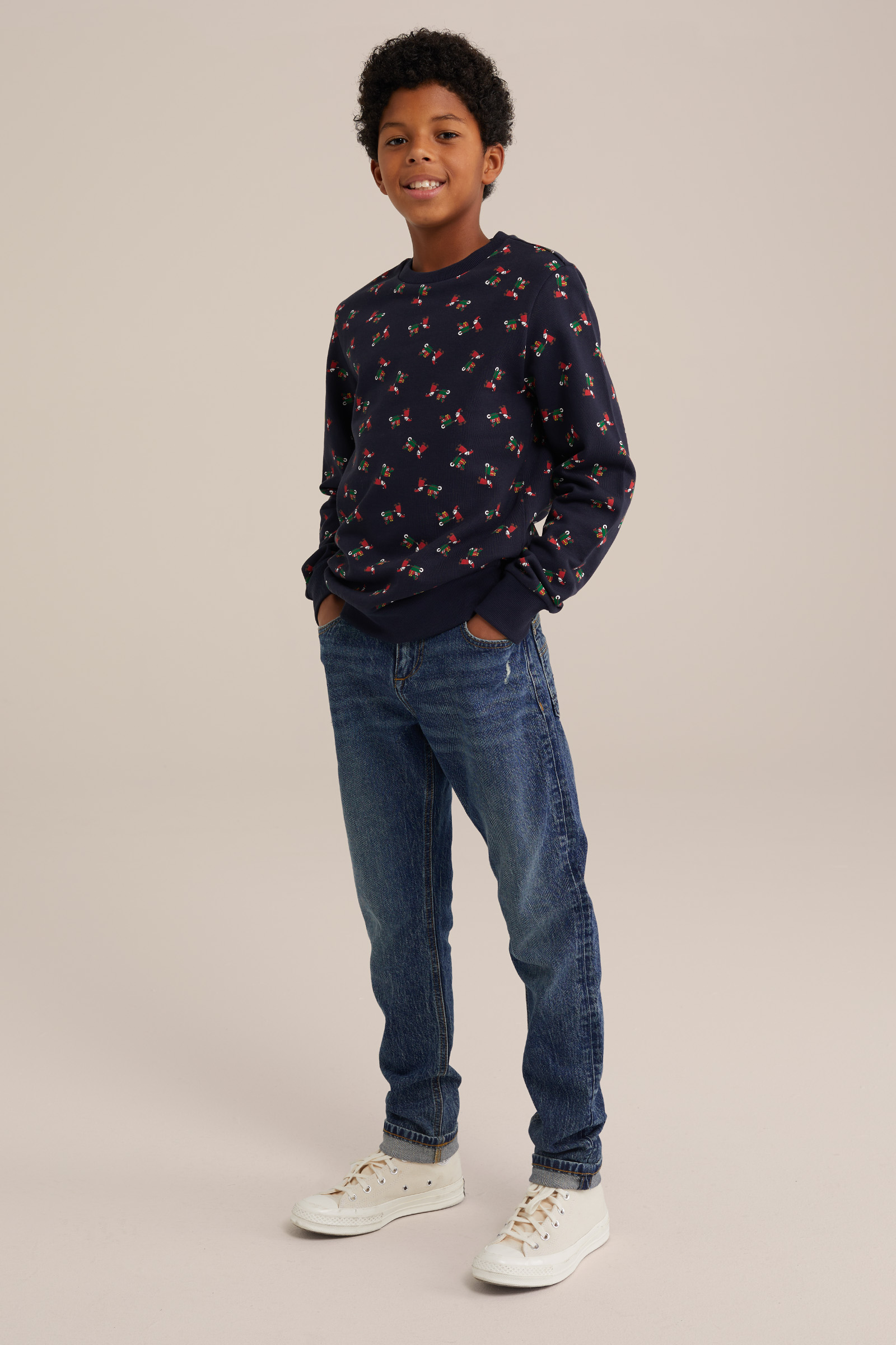 Jongens trui met kerst dessin WE Fashion Donkerblauw
