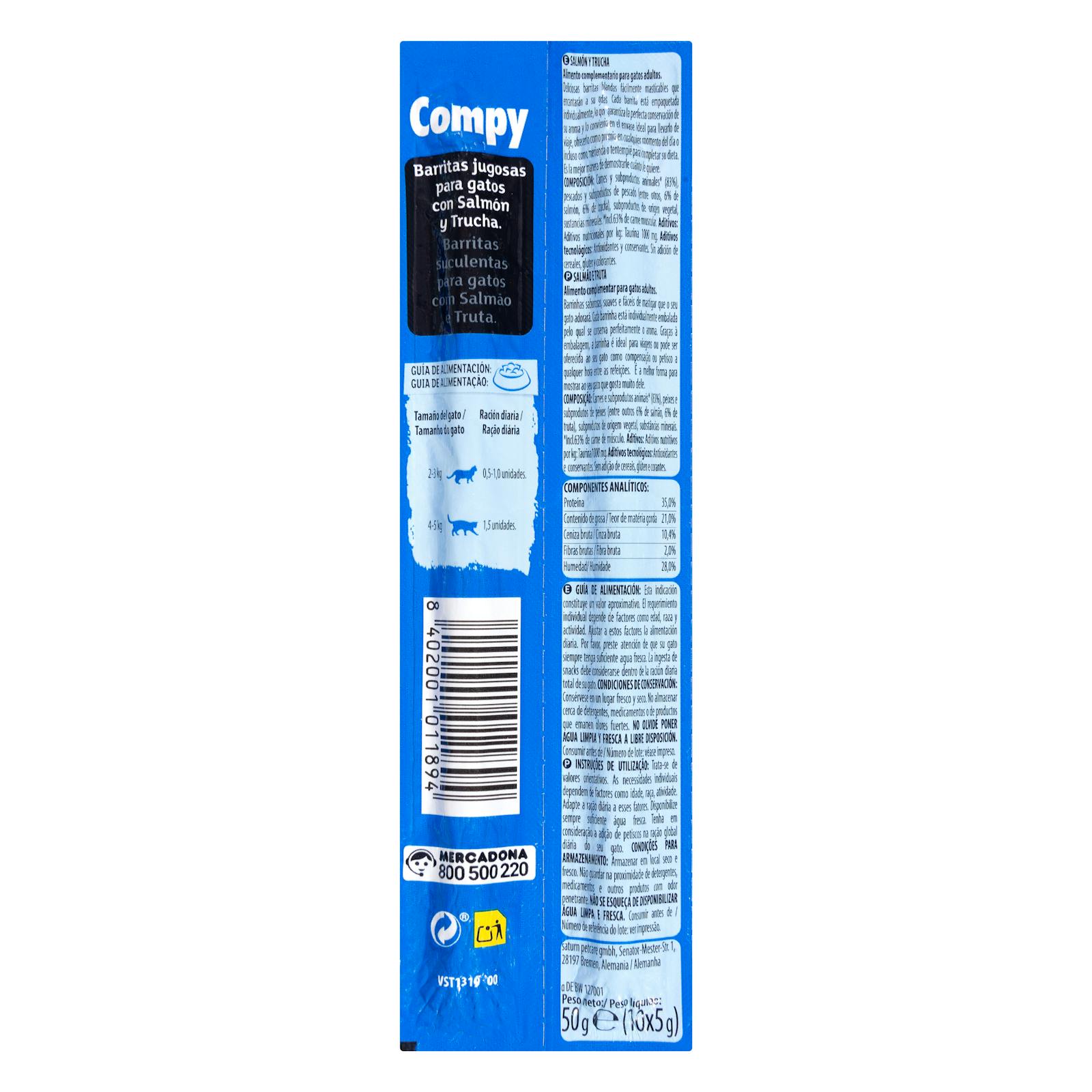 Barres de collation pour chats Compy au saumon et à la truite