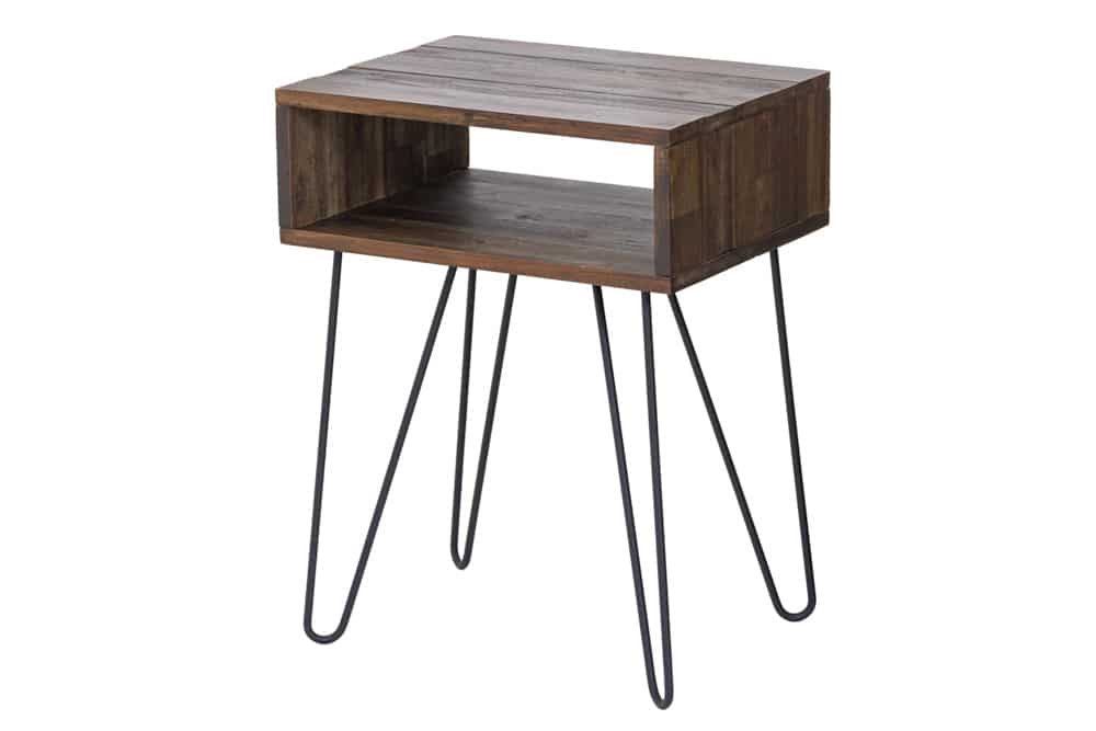 Massivholz Beistelltisch SCORPION 55cm Akazie Nachttisch mit Ablage Hairpin Legs Metall