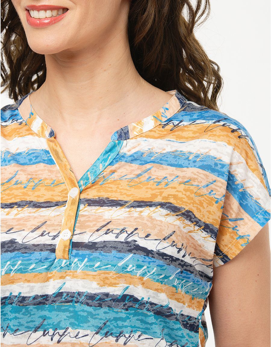 Top beige sable et bleu
