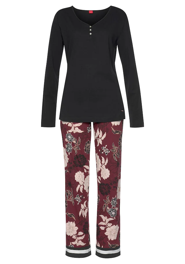s.Oliver Pyjama 2 tlg., im Blumen-Dessin mit Streifen-Details