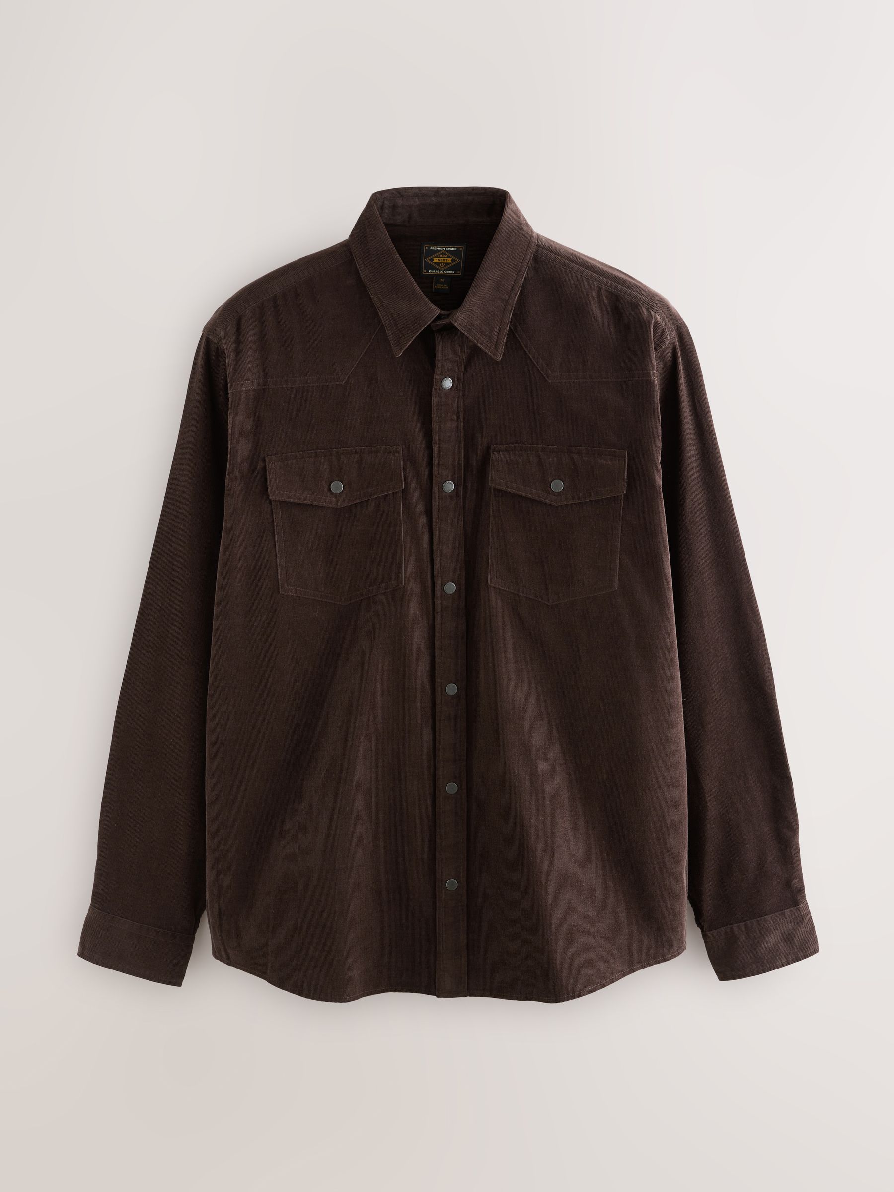 Chocoladebruin - Overhemd in westernstijl met lange mouwen van corduroy