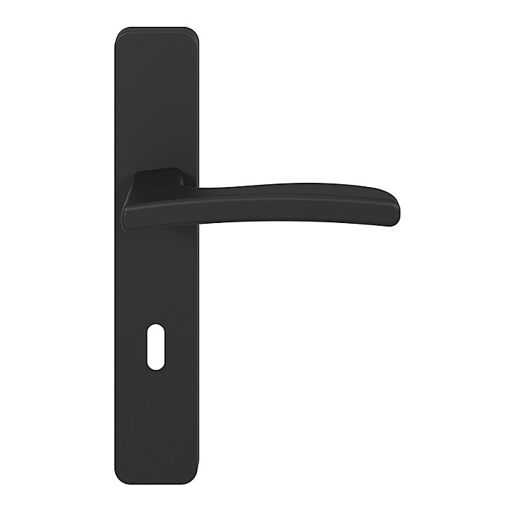 Ensemble poignée sur plaque rectangulaire serrure GoodHome Irvil effet nickel mat noir L.126.5mm x l.42mm entraxe 165-195mm