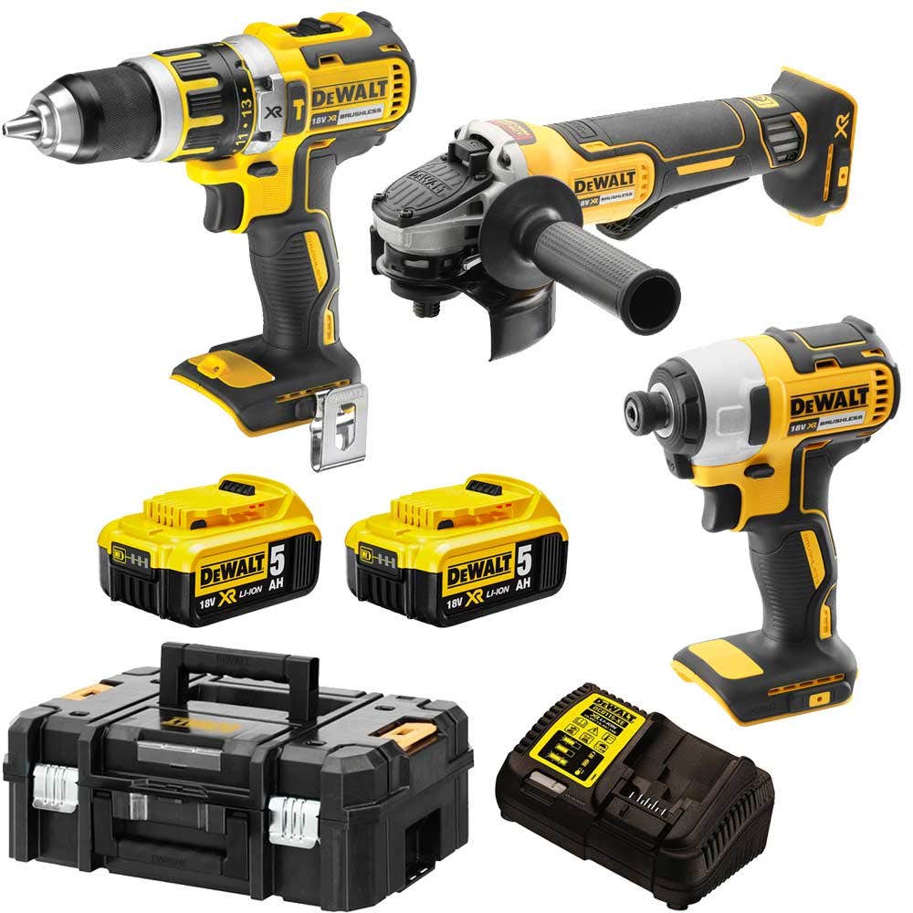 Kit combinado DEWALT 18V com 3 peças, 2 baterias de 5,0 Ah, modelo DCK316P2T-XE