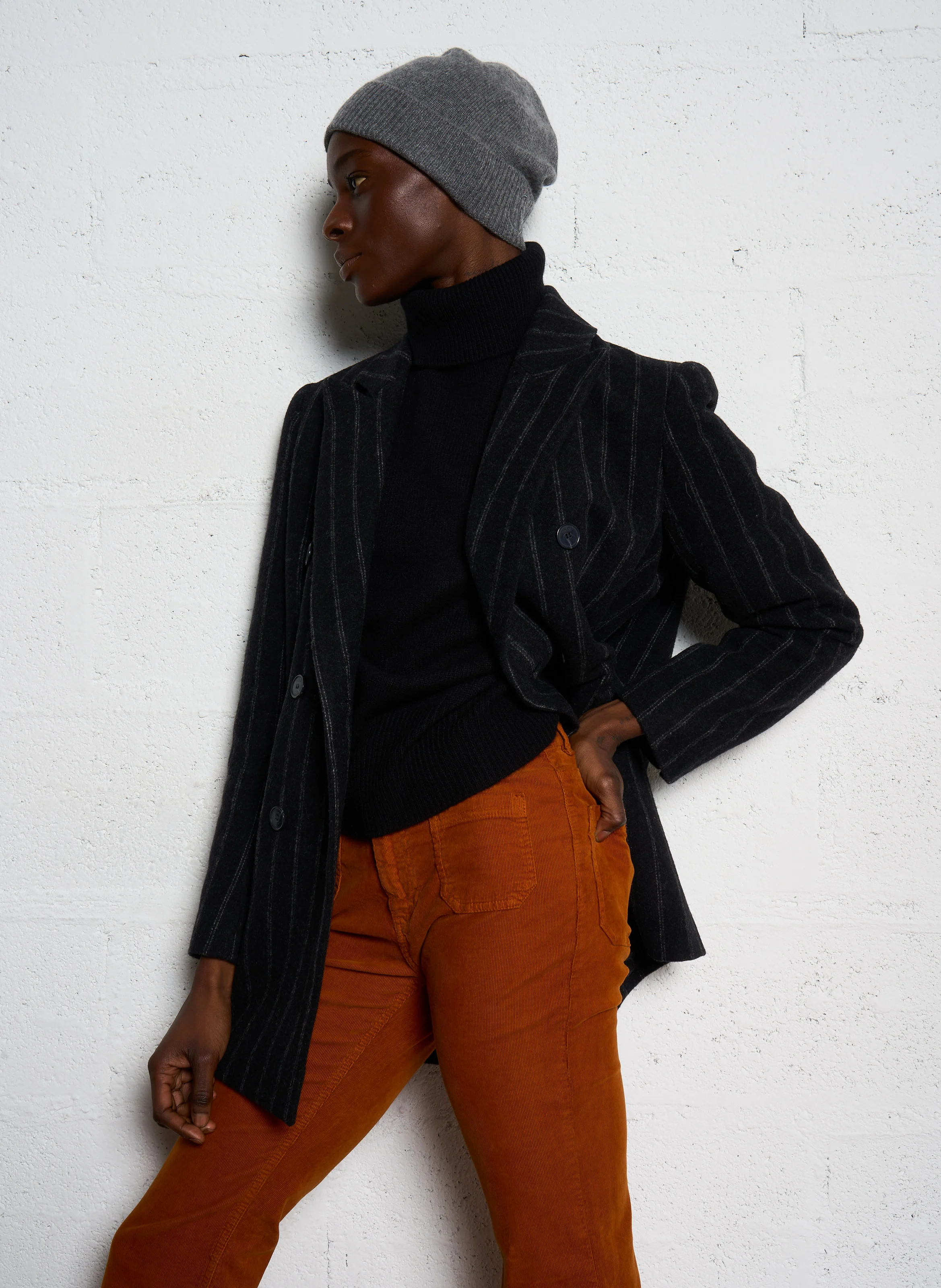 MUSE - Manteau de tailleur rayé en laine mélangée | Gris
