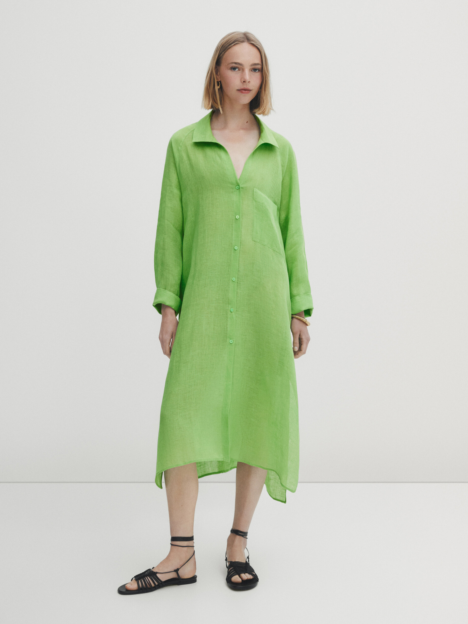 Blusa Maxi 100% Linho com Bolso - VERDE CLARO