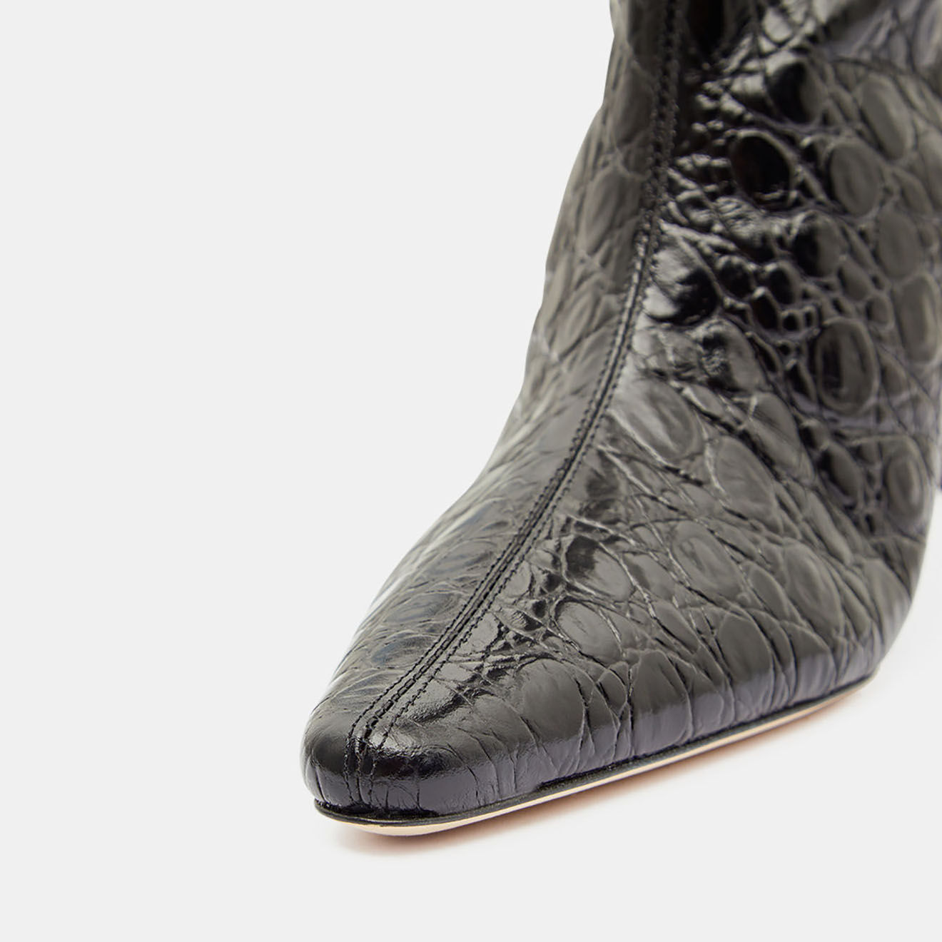 By Far Bottes en Cuir croco Stevie noires - Talon 8 cm