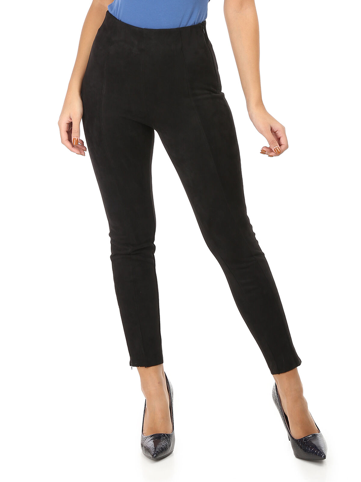 Legging en suédine à surpiqures- Noir