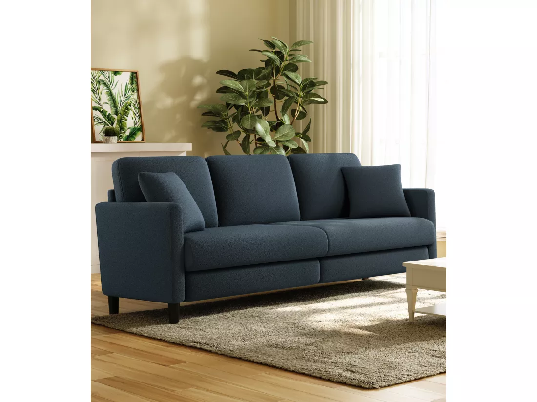 Canapé 3 Places en Velours Teddy,Grand Canapé Droit Confort en Bois Massif,Loveseat avec Accoudoirs,210 x 79 x 89 cm,Bleu-Gris
