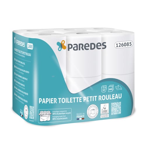 Papier toilette petit rouleau 200 feuilles blanc 9,1 x 10 cm Ecolabel Paredes