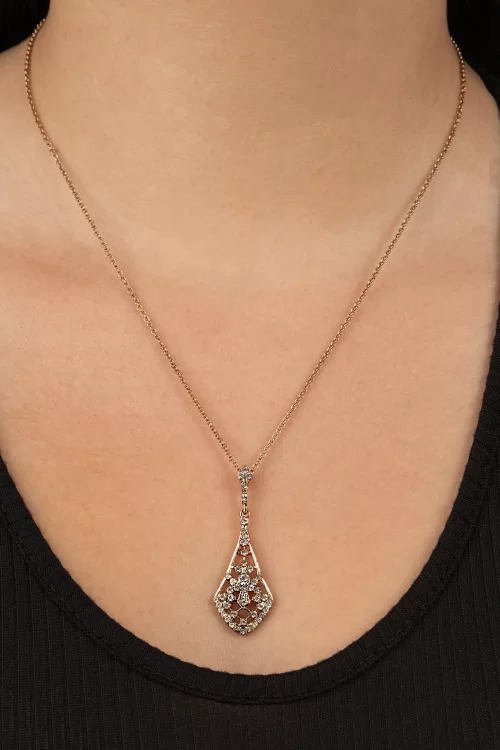 Lovely Art Deco Crystal ketting in antiek goud