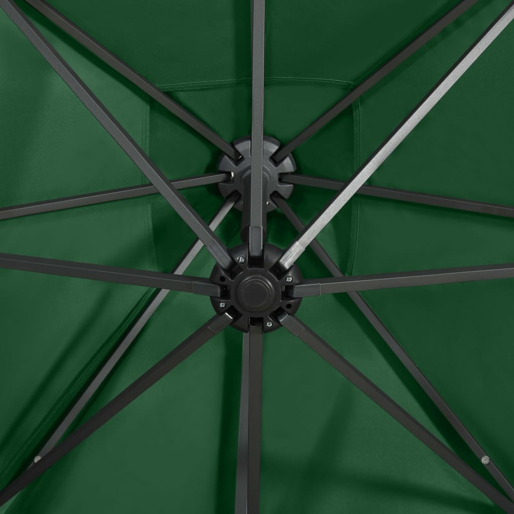 Parasol meuble de jardin déporté avec mât et lumières led 300 cm vert