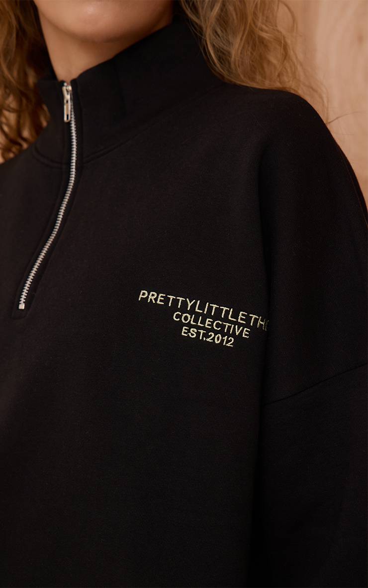 Noir Sweat À Casynthétiqueche Zippé Avec Imprimé Prettylittlething