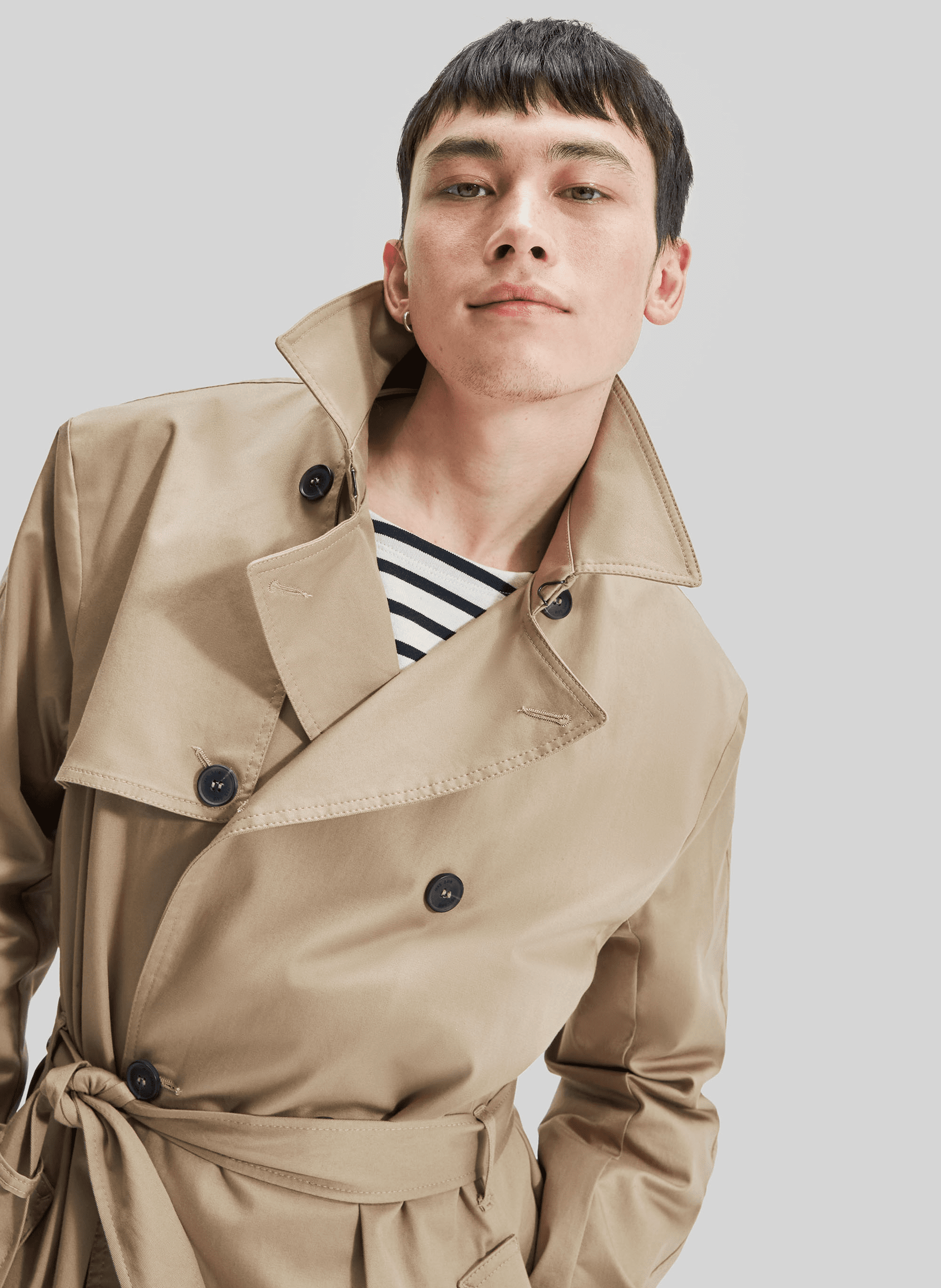 Trench droit col classique en coton bio mélangé| Beige