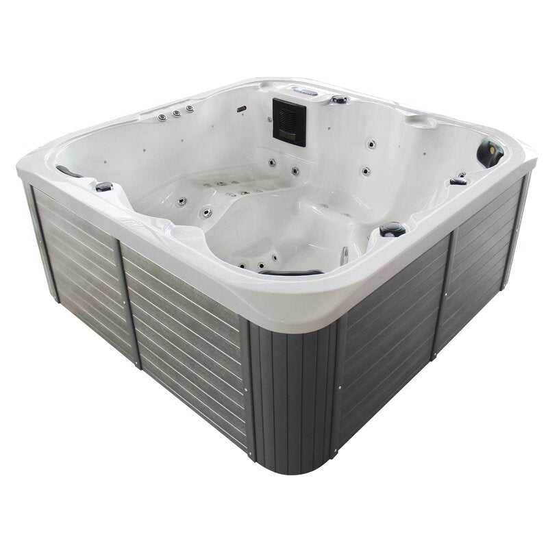 Sol 72 Outdoor? Aire 6 - Banheira de Hidromassagem Quadrada de Acrílico com 54 Jatos e Ozonizador para 6 Pessoas na Cor Cinza