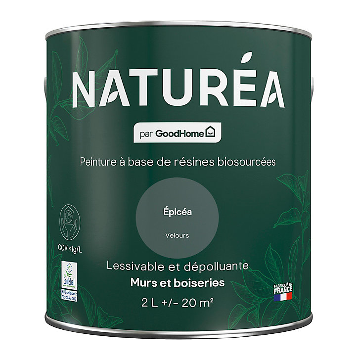Peinture murs et boiseries Naturéa par GoodHome épicéa velours 2L