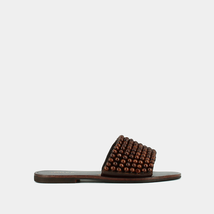 Mules à perles  en cuir marron