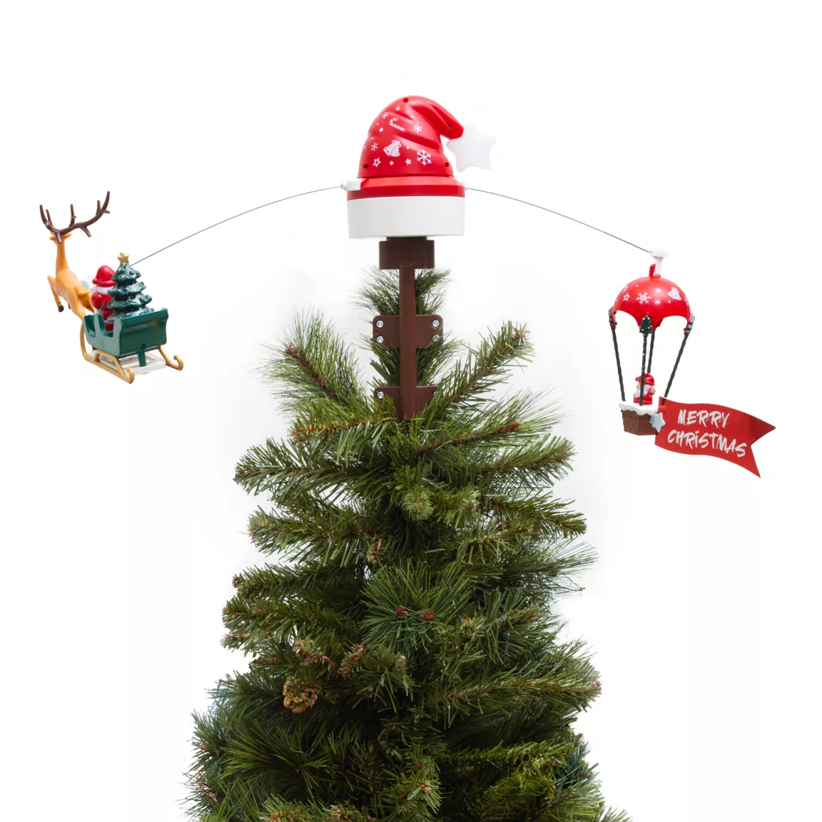 Cimier de sapin animé rotatif et muscial Chapeau du Père Noël
