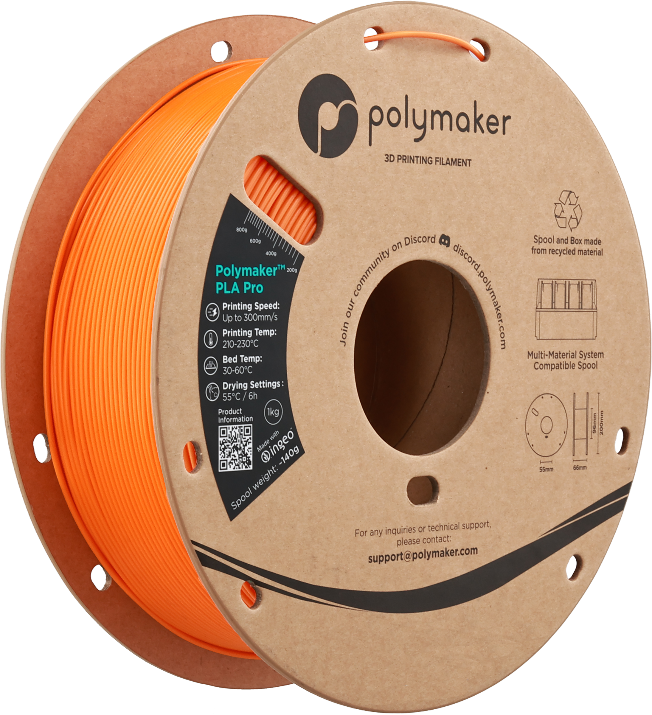 Polymaker  PLA Pro Orange, 1,75 mm / 1000 g    Neue, verbesserte Formulierung: Hochleistungs-High Speed-PLA in Orange