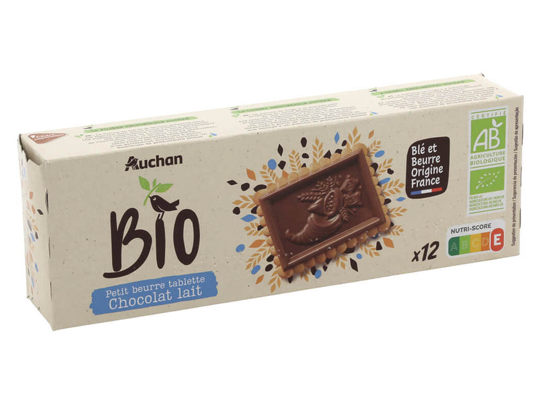 BOLACHAS DE MANTEIGA AUCHAN BIO COM CHOCOLATE LEITE 150G