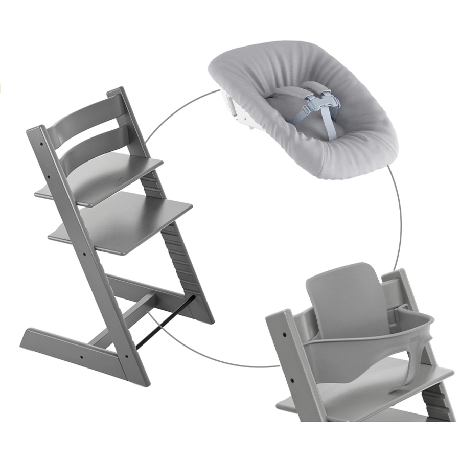 STOKKE® Mega Tripp Trapp® Set Hochstuhl Buche Storm Grey inkl. Newborn Set™ Grey und Baby Set Storm Grey