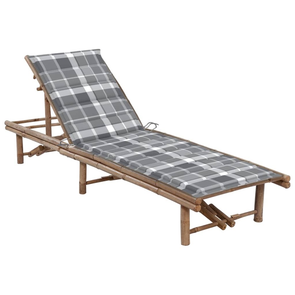 Transat chaise longue bain de soleil lit de jardin terrasse meuble d'extérieur avec coussin bambou