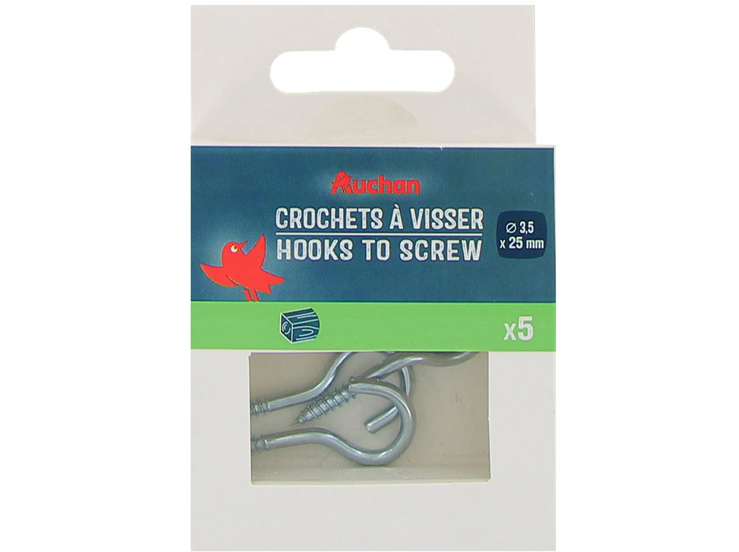 GANCHOS PARA APARAFUSAR AUCHAN 5 PEÇAS 3.5X25MM