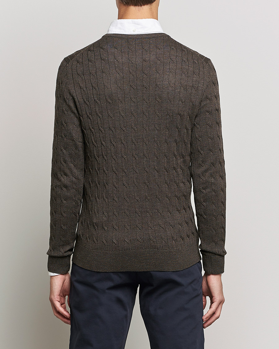 Morris Merino Cable Crew Neck Dark Brown