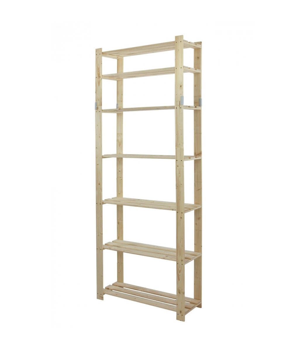 PROREGAL Pinepeak Houten Plank HxBxD 220 x 80 x 28 cm 7 Planken 1,2 cm Dik Dennenhout Natuurlijk