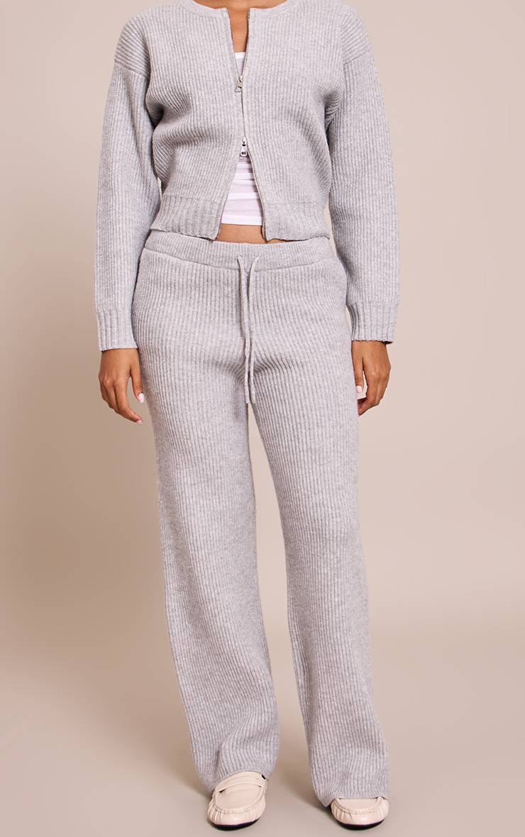 Gris Pantalon En Maille Côtelée Brossée Avec Cordon De Serrage