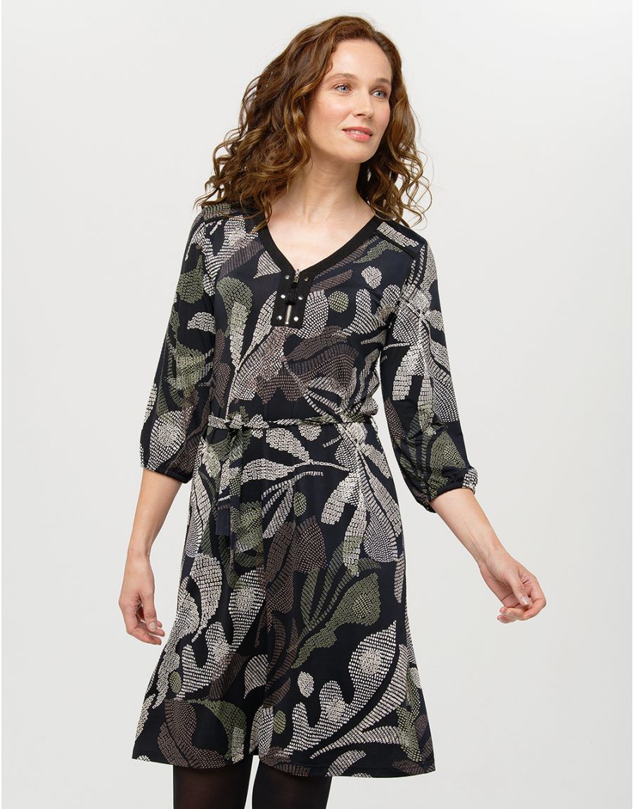 Robe motif feuillage noir