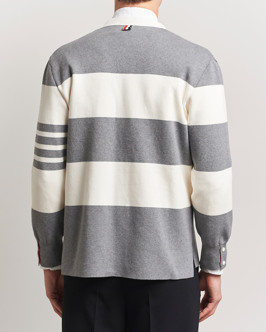 Thom Browne Rugby Stripe Cotton Cardigan Grey/White