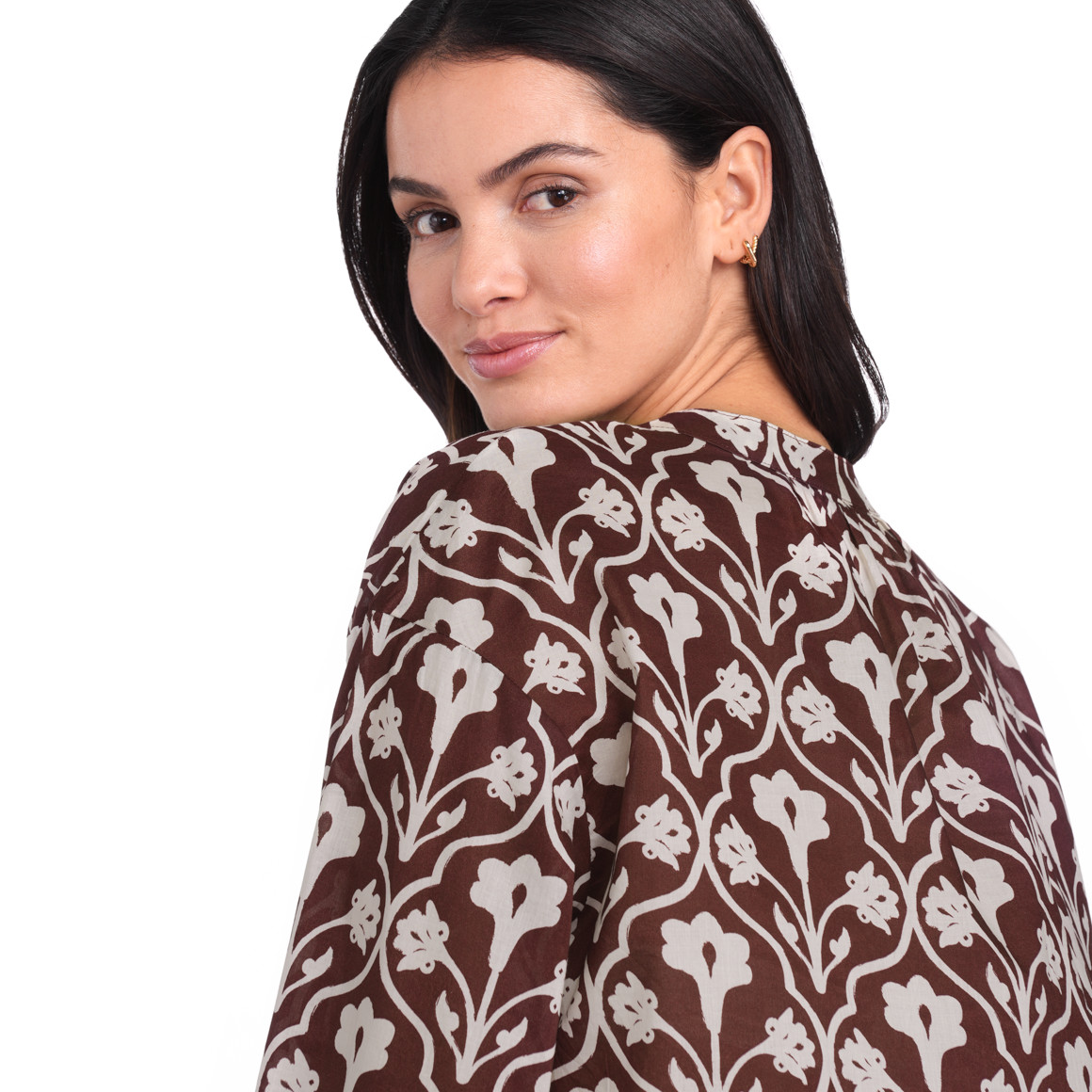 Gina Benotti Damen Bluse mit Allover-Print dunkelbraun / weiss
