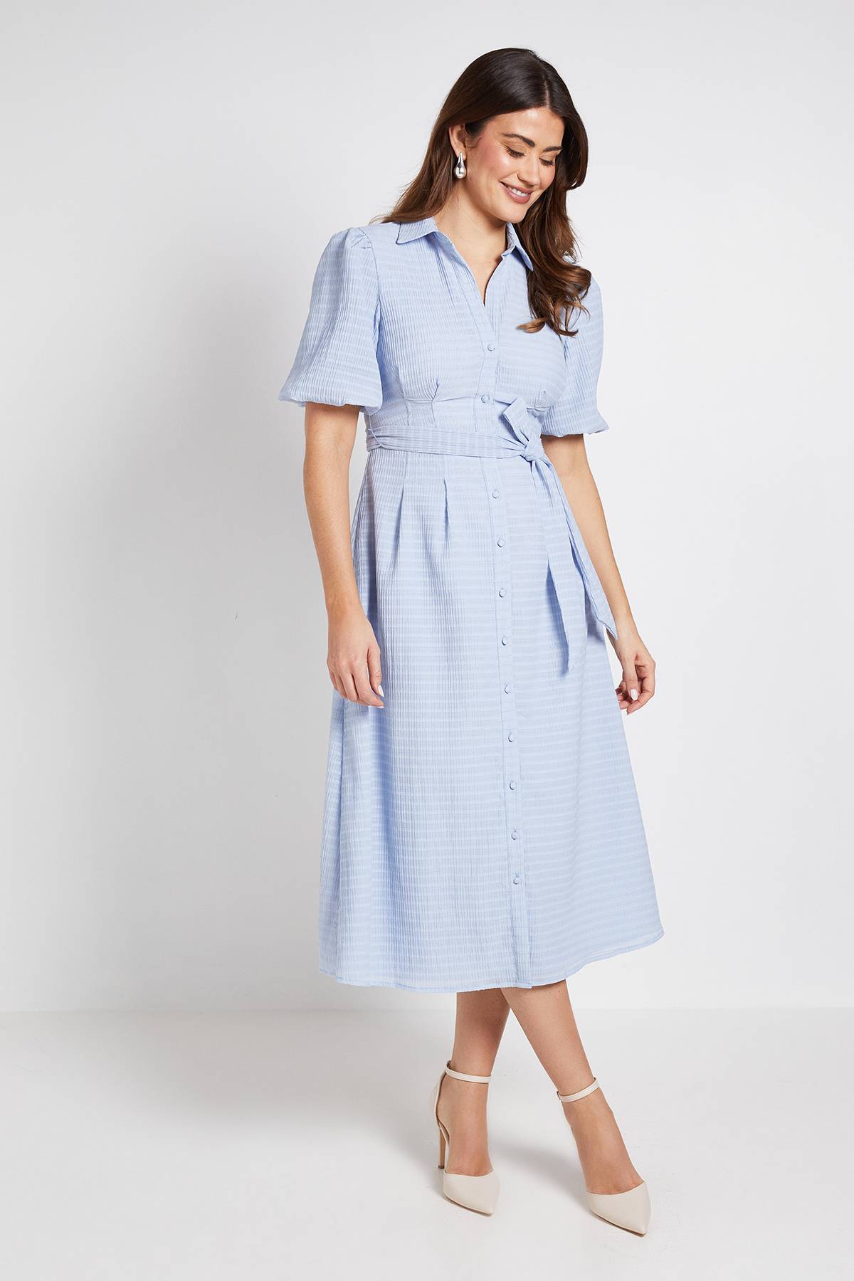 Wallis Robe Chemise En Organza Texturé À Manches Bouffantes