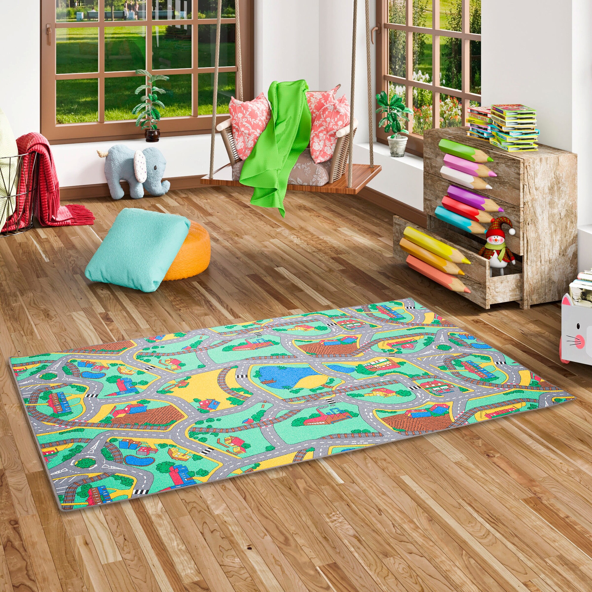 Snapstyle Kinder Straßenteppich Bunt - 100x100 cm