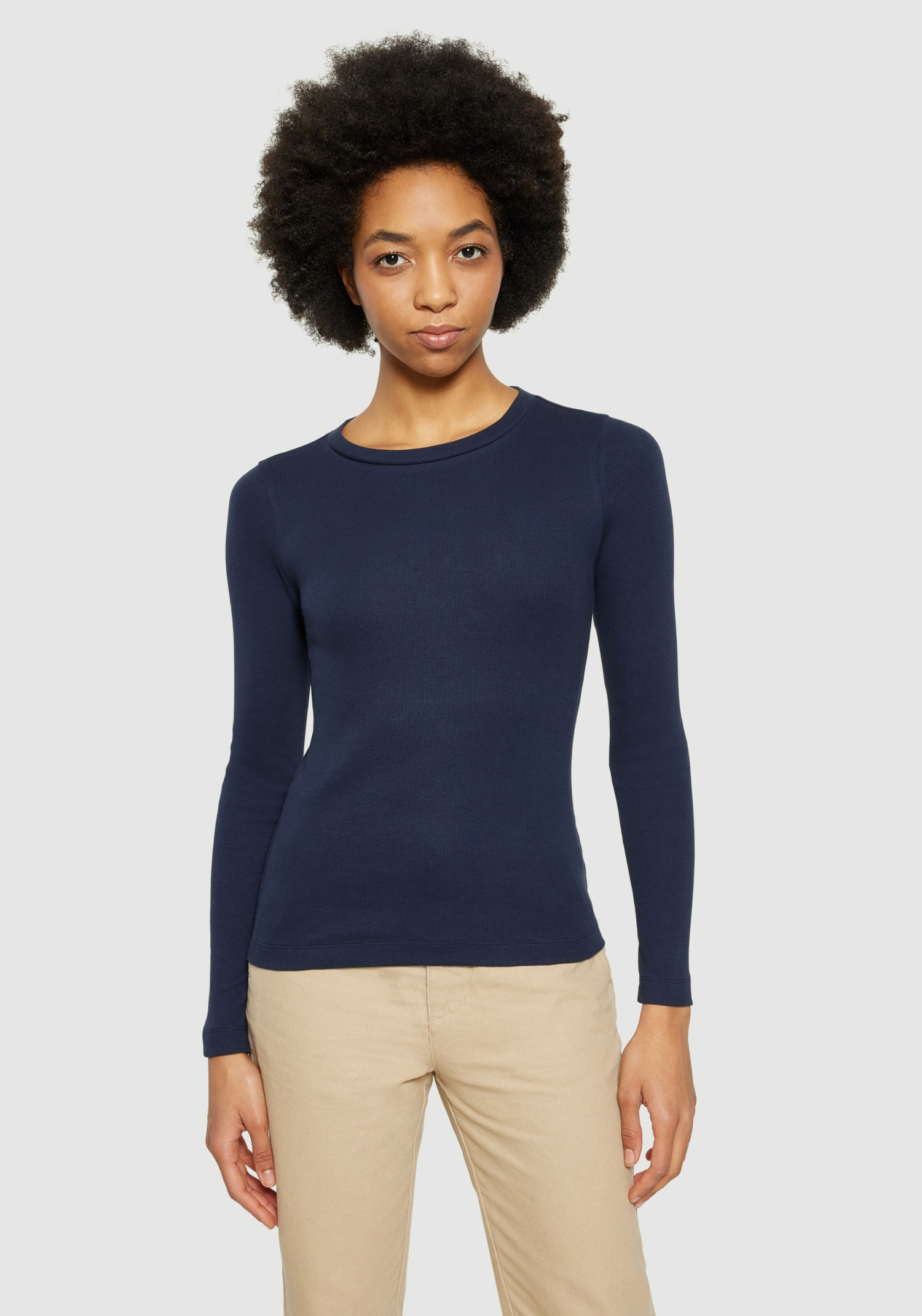 Knowledge Cotton Apparel Rib Longsleeve Scoop Neck Night Sky