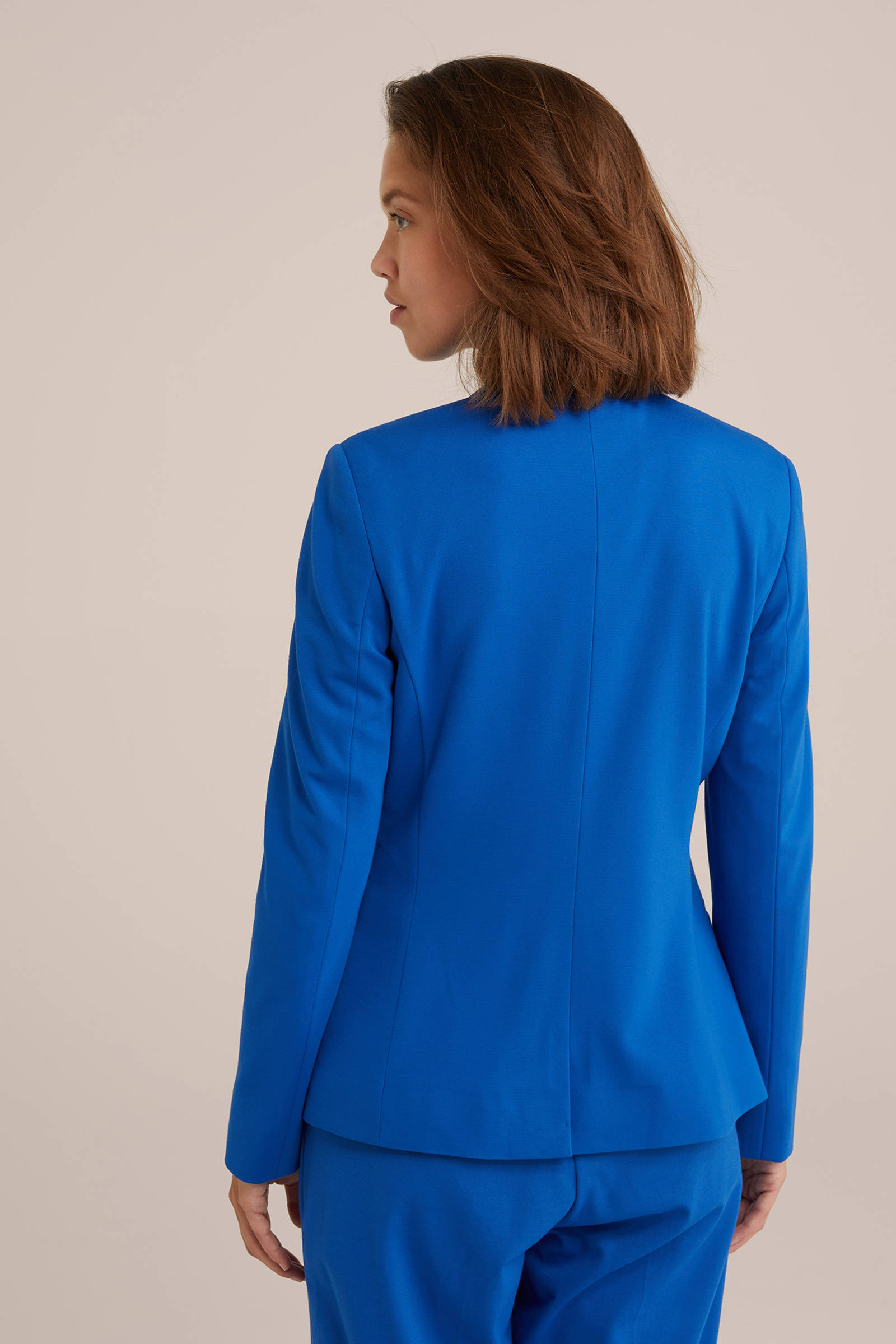 WE Fashion jersey getailleerde blazer Liz kobalt blauw