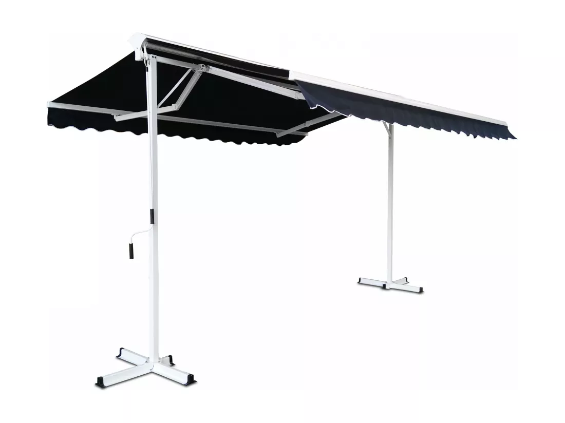 Store double pente avec coffre 3 x 4 m en aluminium bleu marine