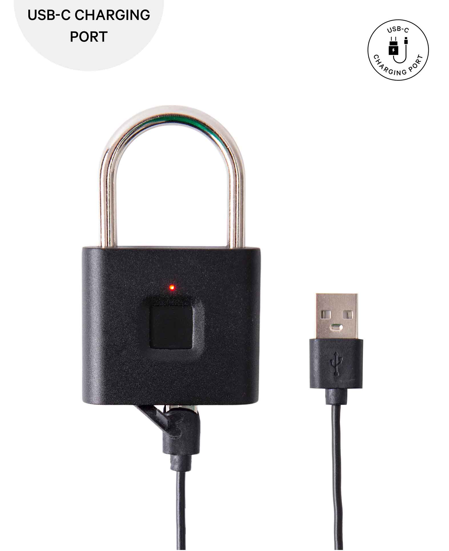360° Fingerabdruck Sicherheitsschloss mit USB-C / IPX7 - Schwarz