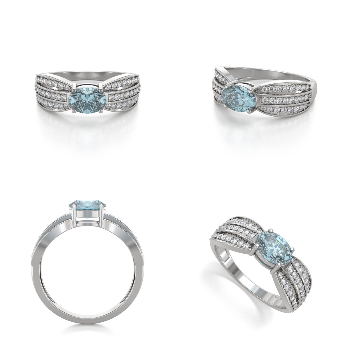 Bague Aigue-Marine et diamants sur Argent 925 2.89grs