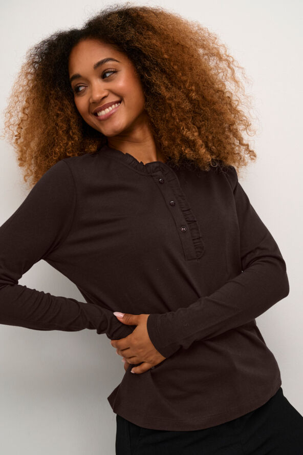Cream CRNaia flounce blouse Chocolate plum