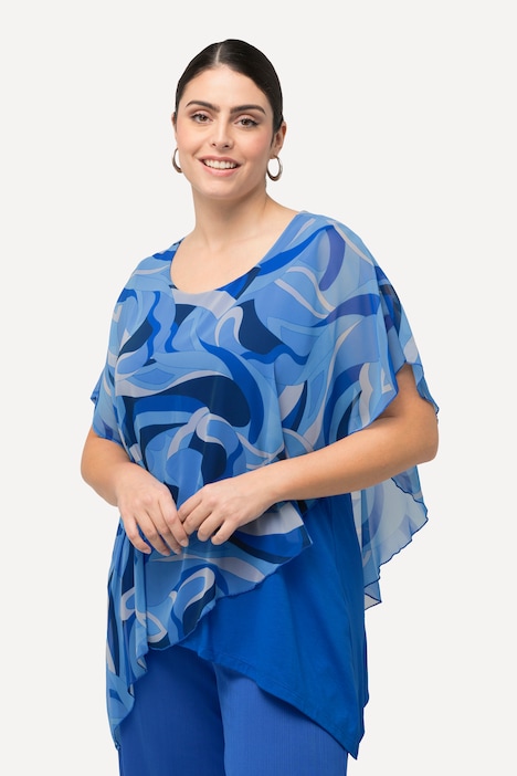 Tunika, Chiffon-Überwurf, Rundhals, Halbarm