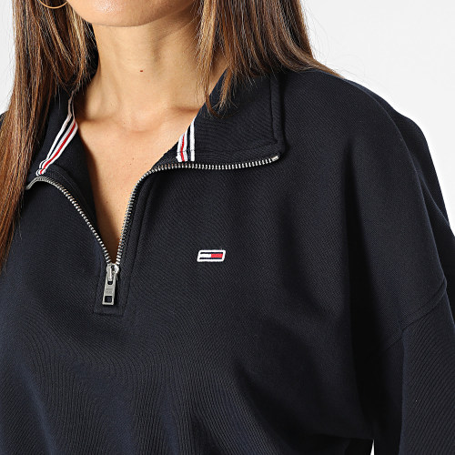 Sweat Crop Col Zippé Femme 6129 Bleu Marine