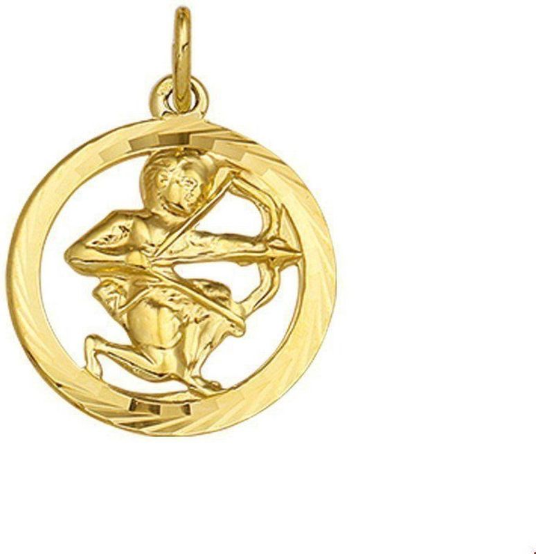 Geelgouden Hanger - Boogschutter - Gediamanteerd - 14 Karaat - 18 mm