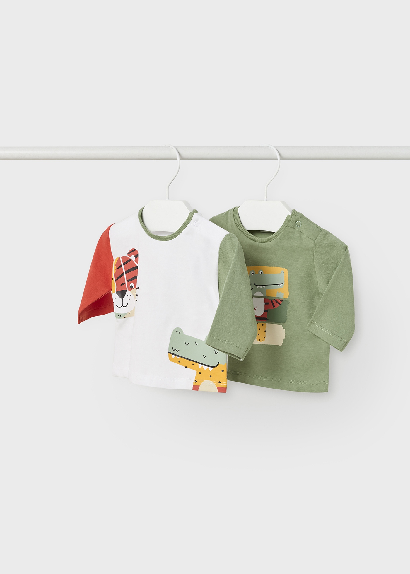 Conjunto de 2 camisetas de algodão de manga comprida para recém-nascidos.