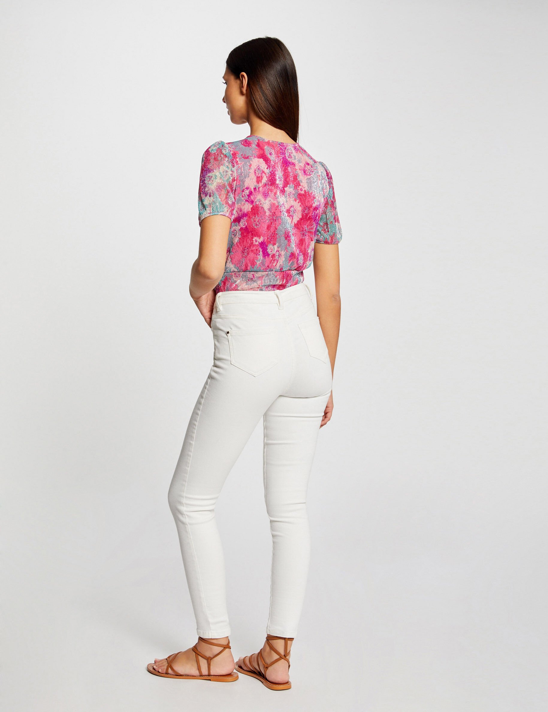 T-shirt manches courtes imprimé floral rose femme - rose