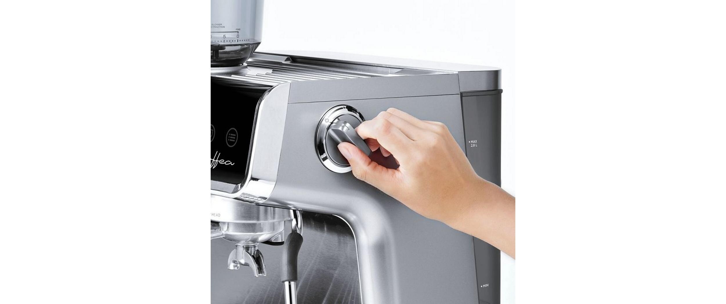 Siebträgermaschine Coffea G50S Silber<br>Kaffeemaschine mit integriertem Mahlwerk