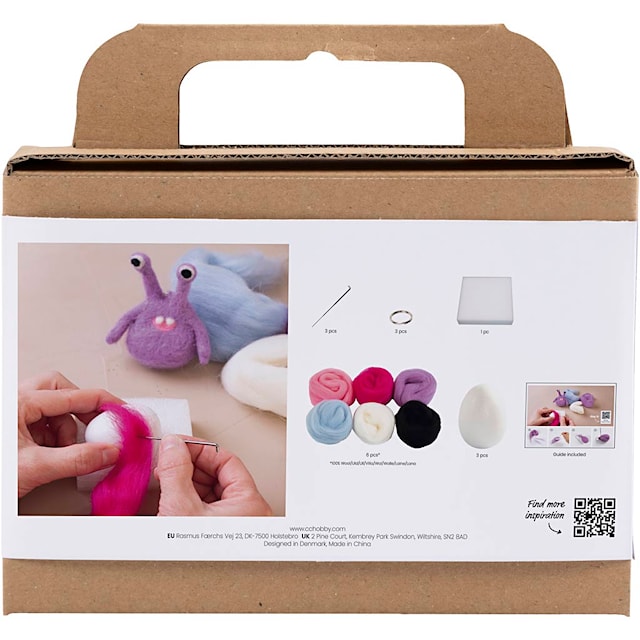 Mini DIY Kit Nålefilting, Monster, ass. farger, 1 pk.