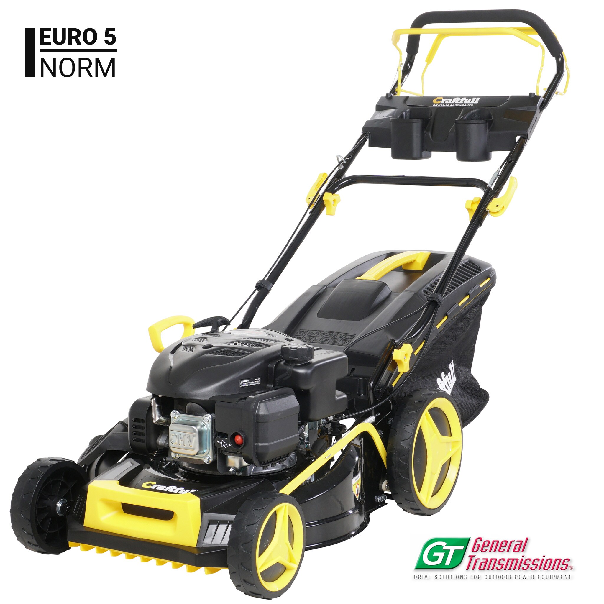 Craftfull Premium Benzin-Rasenmäher CR-139-20, 5in1, GT-Leichtlaufgetriebe, 139-cc-Motor, Easy-Clean